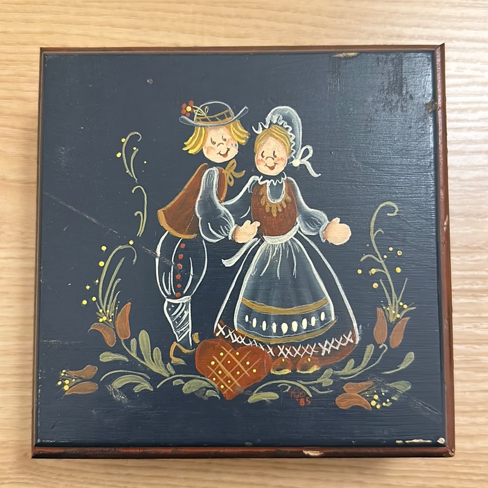 Vintage Hand Painted wood trinket box